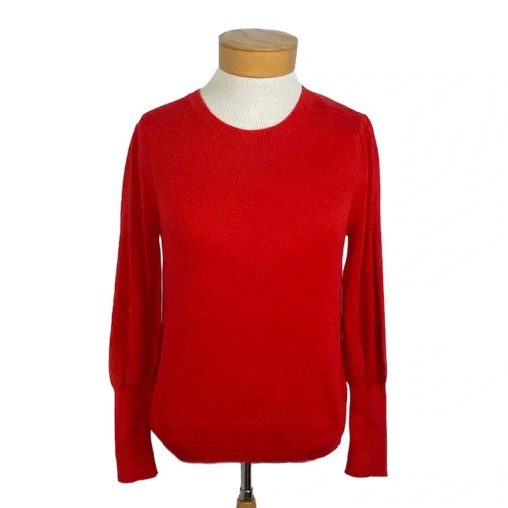 NWT Banana Republic Red Petite XS Sweater Cotton Blend Balloon Sleeve Coquette